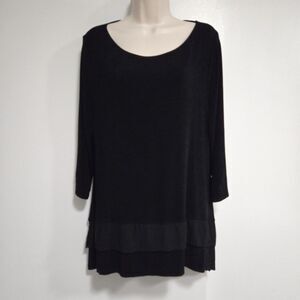 Chico's Travelers Size 2 (L) Black Stretch Knit Tunic w/ Tiered Asymmetrical Hem